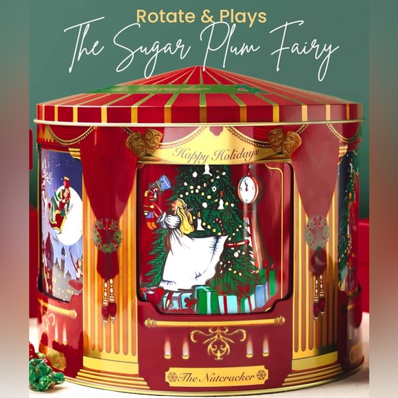 Rotating Musical Christmas Popcorn CookieTin Nutcracker Sugar Plum Fairy Holiday - Picture 1 of 6